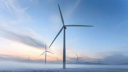 Generating Clean and Renewable Electricity: Wind Turbines in a Wind Farm. Concept Wind Turbines, Renewable Energy, Clean Electricity, Wind Farm, Sustainable Technology
