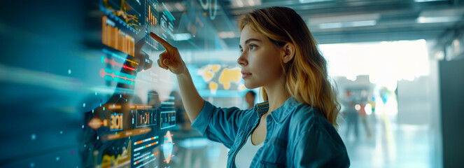 Innovative Professionals Analyzing Visual Data on Modern Office Glass Wall