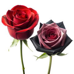 Two Distinct Roses in Red and Purple With a Transparent Background