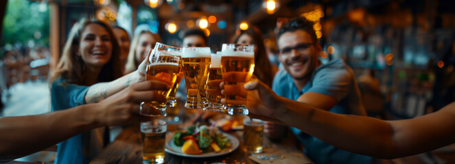 Cheers to Youth: Friends Enjoying Happy Hour at Trendy Brewery, Embracing Vibrant Culture and Lifestyle