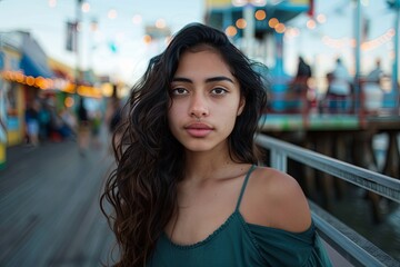 Obraz premium Young Hispanic woman on the boardwalk