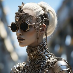 surreal portrait of a female cyborg with sunglasses