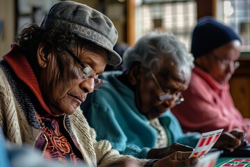 Senior people playing bingo in a nursing home
