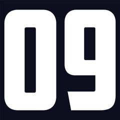 09 Classic Vintage Sport Jersey / Uniform numbers in black with a black outside contour line number on white background for American football, Baseball and Basketball or soccer for shirt