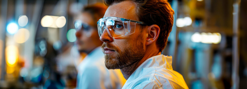 Exploring Cutting-Edge Energy Sources: Engineers at R&D Center Conducting Innovative Research with Protective Eyewear