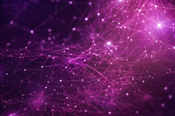 Pink purple abstract background with a network grid, particles connected and bokeh. Sci-fi digital technology with line connect network and data graphic IT background