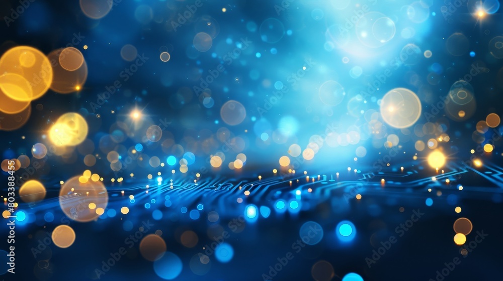 Aufkleber blue circuit board featuring vibrant lights and yellow dots, creating a visually dynamic tech design