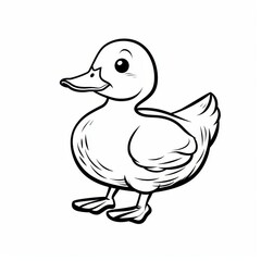   A drawing of a duck with a black and white outline on its back legs A black and white image of a duck adjacent to it, also with a black and white outline Two white d
