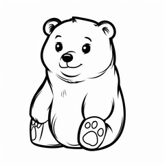   A monochrome sketch of a seated bear touching its left paw against a pristine white backdrop