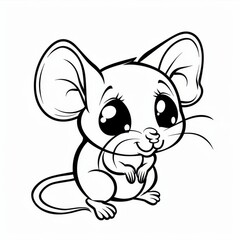   A cartoon mouse, with large eyes and a diminutive tail, sits on its haunches, gazing directly into the camera