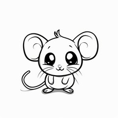   A cartoon mouse with large eyes and a broad grin, seated against a pristine white backdrop