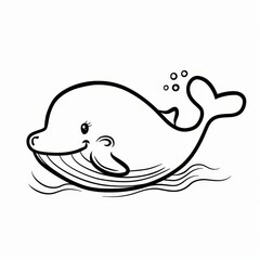   A whale swimming in the ocean, surrounded by bubbles on its head, smiles broadly
