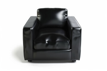 Minimalistic black leather armchair on a white background with a modern look.