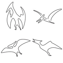 pterodactyl neon icon group, vector illustration on black background. © Oleh