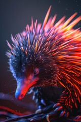 Fototapeta premium A tight shot of a porcupine's face adorned with red, orange, and blue striations