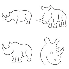 rhinoceros group of icons in black on a white background. Vector illustration.
