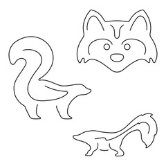 skunk group of icons in black on a white background. Vector illustration.