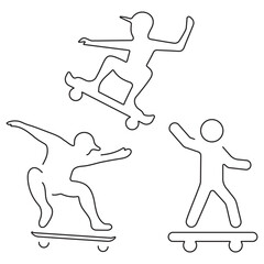 skateboard group of black icons on a white background. Vector illustration.