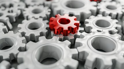 Standout red gear amongst silver cogs