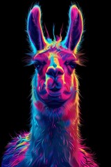 Fototapeta premium A tight shot of a llama's face adorned with multicolored lines