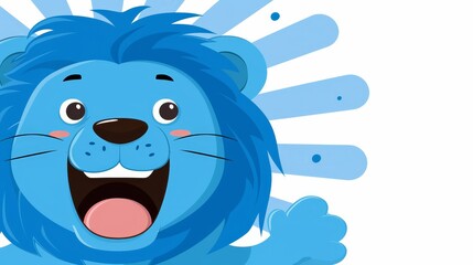   A blue lion with an open mouth and raised paws, showing a wide gap between its teeth and extended tongue