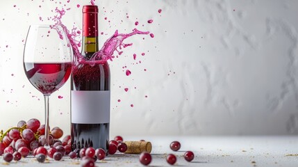 Mockup of a wine bottle and glass with a splash