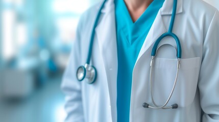 Close up of a doctor with a stethoscope on a blurred background