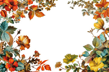 Fototapeta premium PNG An Autumn floral border isolated on white painting pattern autumn.
