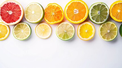 Obraz premium Raw fruit on a single-color background. A fresh and healthy wallpaper.