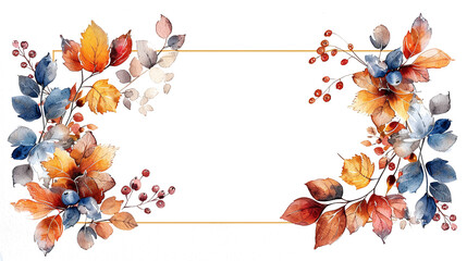 watercolor painting of autumn leaves border isolated against transparent background
