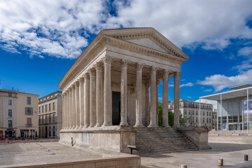N&icirc;mes, France - 04 17 2024: Square House. View of the white monument .