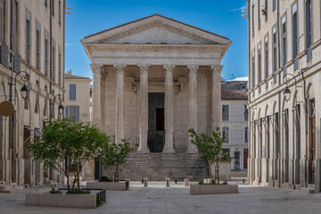 Nîmes, France - 04 17 2024: Square House. View of the white monument .