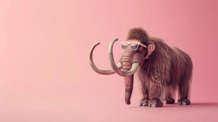 Fashionable mammoth with sunglasses on pink