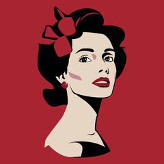 Portrait of a woman with short hair. Concept of beautiful retro woman.
