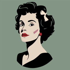 Portrait of a woman with short hair. Concept of beautiful retro woman.