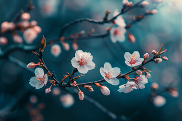 A close-up of delicate cherry blossoms blooming on a tree branch