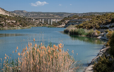 View of Symvoulos Dam and the water Reservoir, as seen from the circular walk around the lake,...