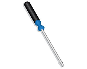 vector design of a black and blue plate screwdriver with a long iron at the bottom which is gray in color