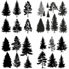 Obraz premium black tree silhouette set pure badge eco outline recreation breath emblem label protection graphic pine trunk woodland
