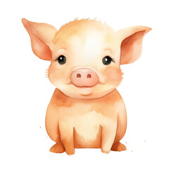 AI-Generated Watercolor cute Pig Clip Art Illustration. Isolated elements on a white background.