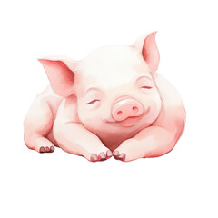 AI-Generated Watercolor cute Pig sleeping Clip Art Illustration. Isolated elements on a white background.