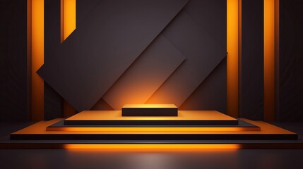 Exhibition podium for a variety of goods in amber and black colors