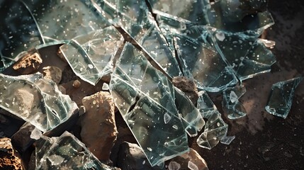 Broken glass into small and large pieces background