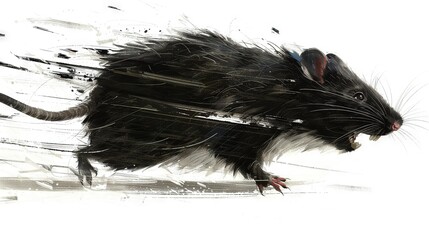   A rat dashing through snow with its hind legs held high - obrazy, fototapety, plakaty