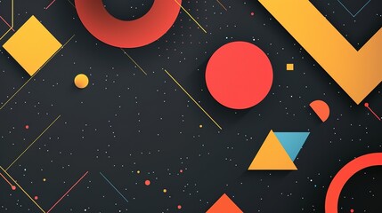 Obraz premium creative black paper with color geometric shape triangle circle dot and line, minimal modern trend design elements abstract background, banner , flyers design, Generative Ai