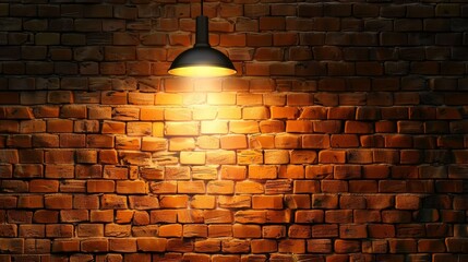 Hanging spotlight illuminate at brick wall background with copy space hyper realistic 
