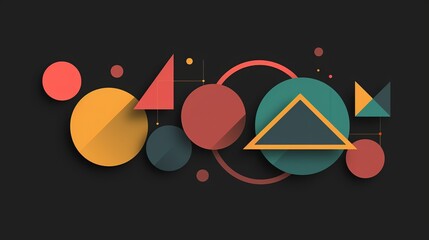 creative black paper with color  geometric shape triangle circle dot and line, minimal modern trend design elements abstract background, banner , flyers design, Generative Ai