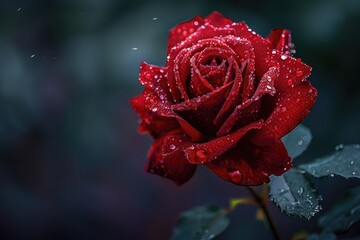 Free photo a red rose with water droplets on it