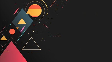 creative black paper with color  geometric shape triangle circle dot and line, minimal modern trend design elements abstract background, banner , flyers design, Generative Ai