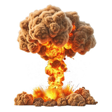 Nuclear explosions and mushroom cloud isolated on transparent background